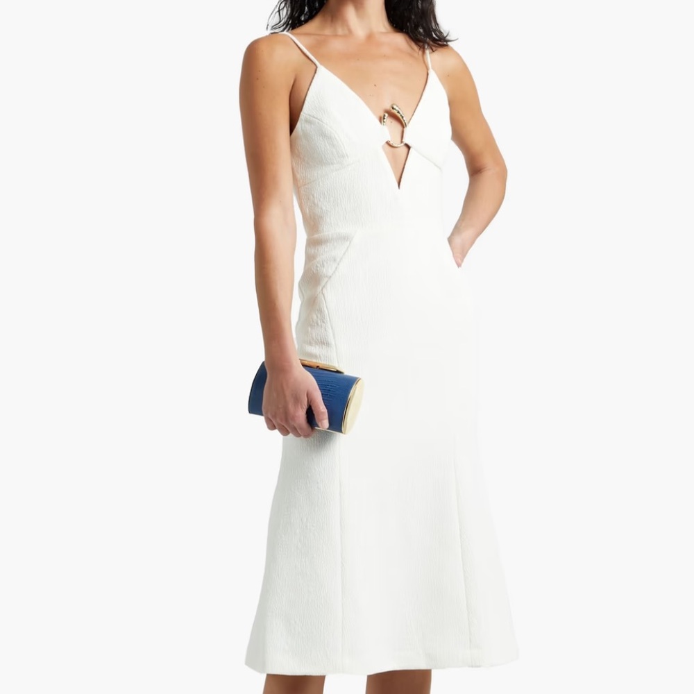 Rebecca Vallance Romy embellished cutout cloqué dress